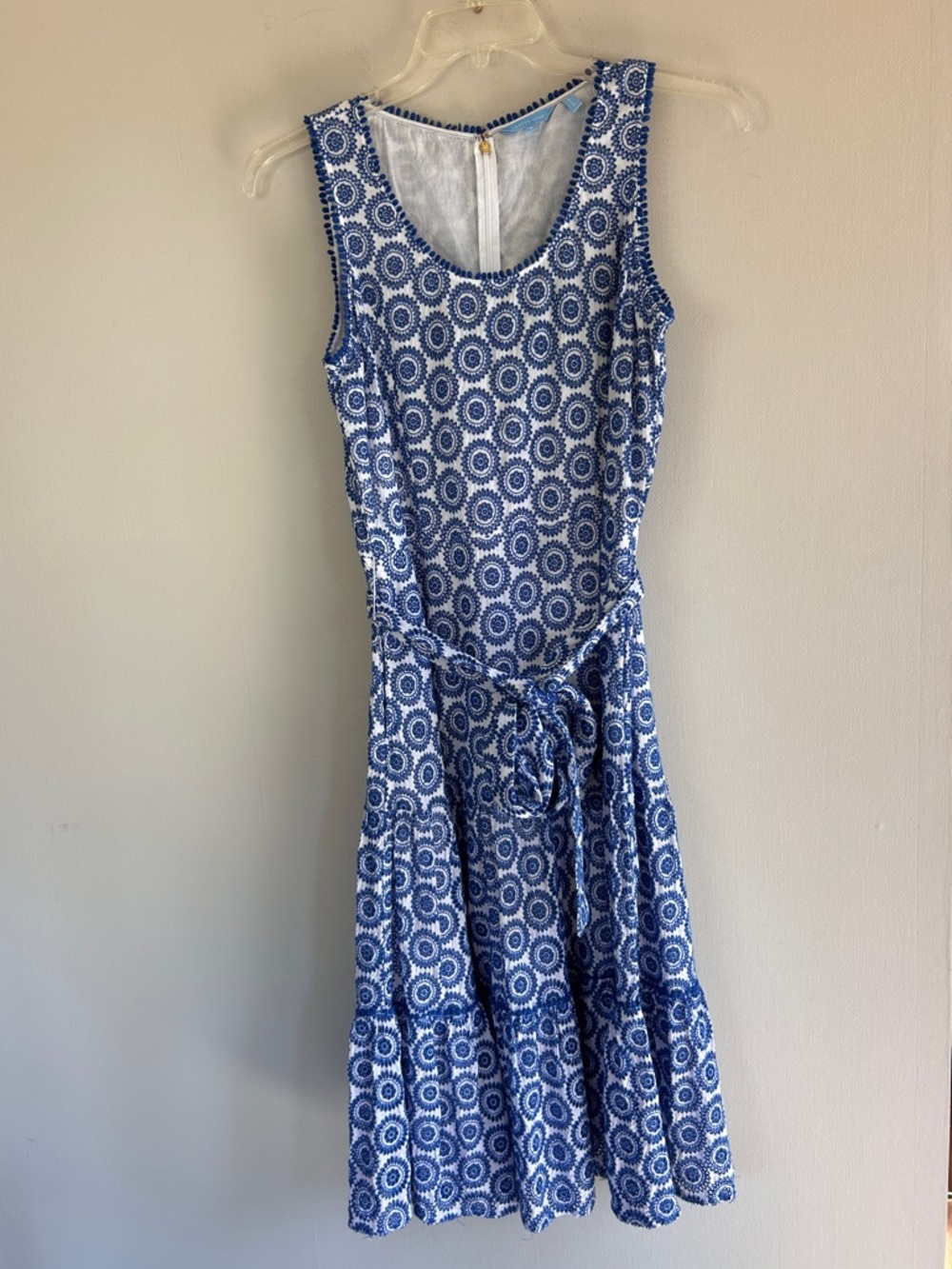 DRAPER JAMES Eyelet Tiered Tank Midi Dress Sea Blue Belted Feminine Cottage Sz 8 - Picture 4 of 14
